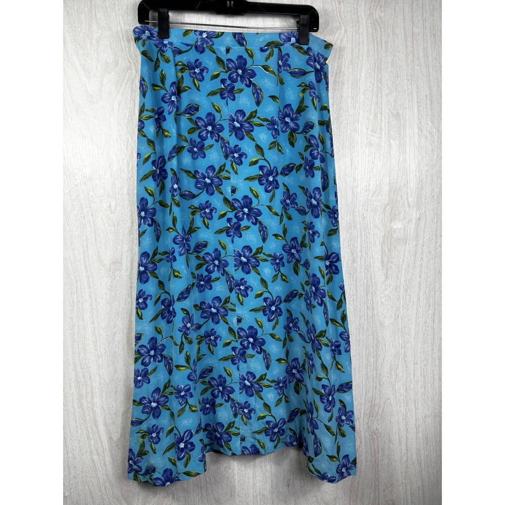 Pendleton Silk Midi Skirt Blue Floral A-Line‎ Classic Preppy Women 12 - Picture 2 of 8